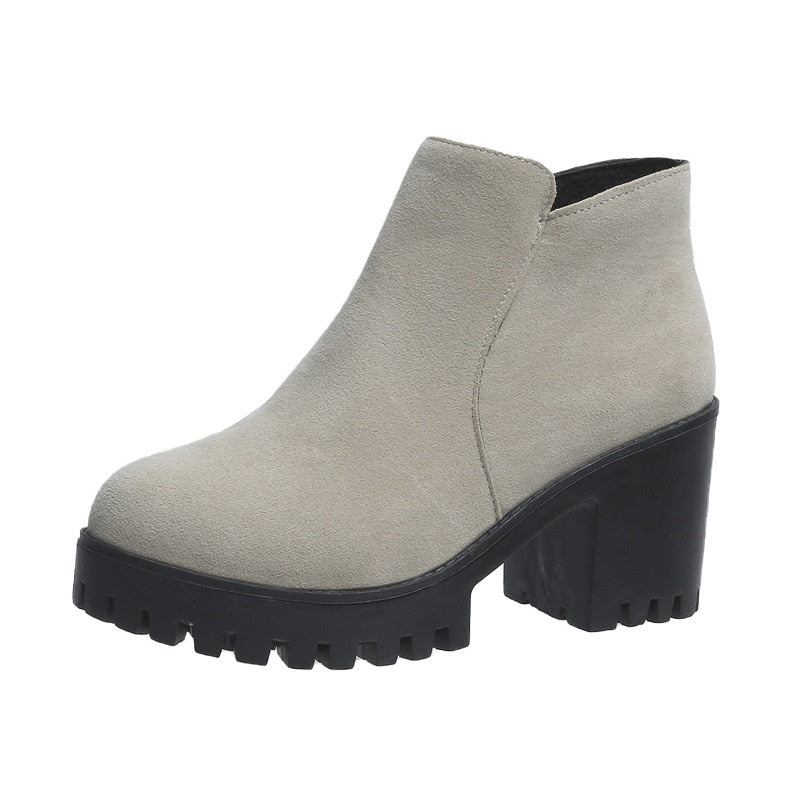 Botas Cortas De Tacón Grueso y Terciopelo