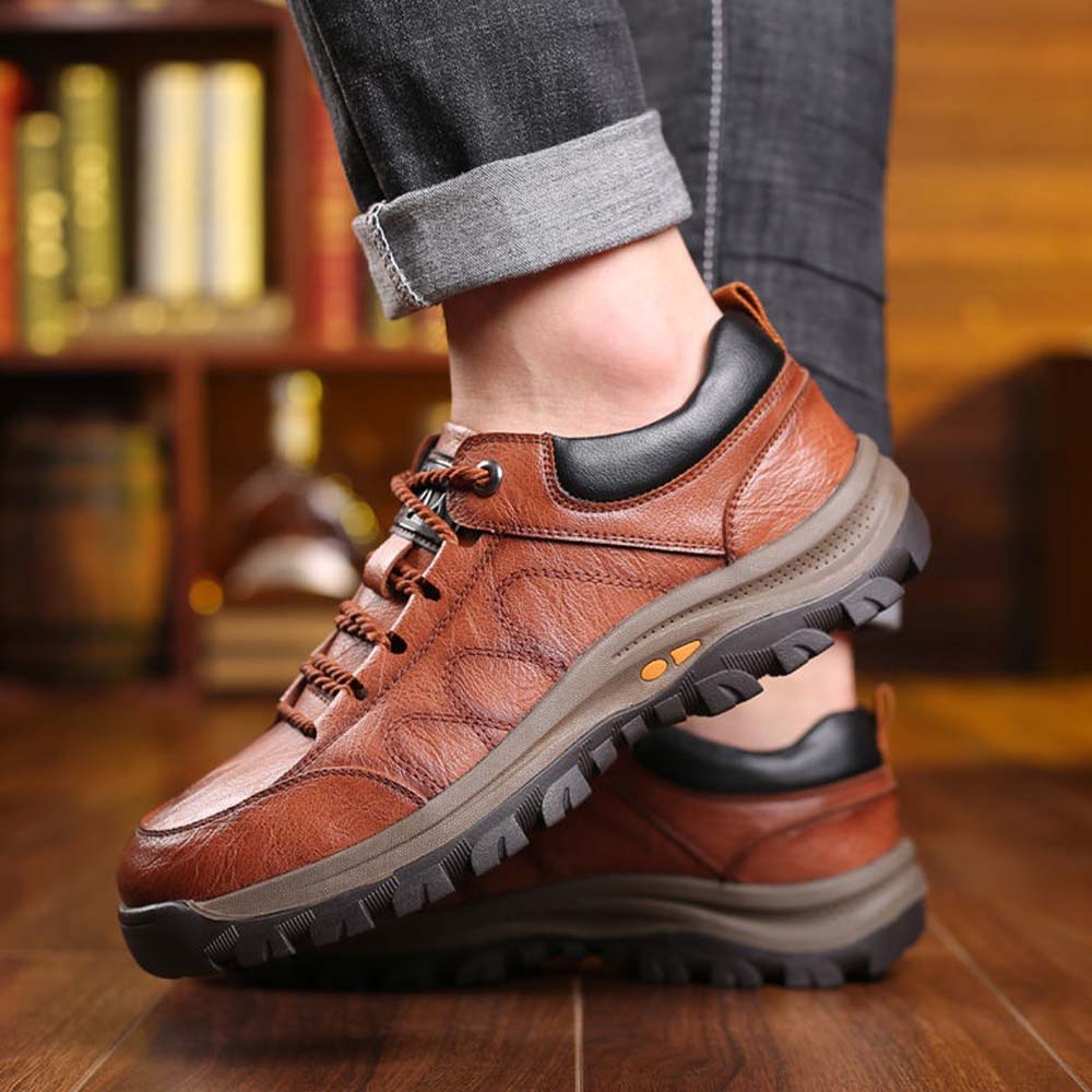 Modacontigo Zapatos de senderismo de cuero cosidos a mano para hombre