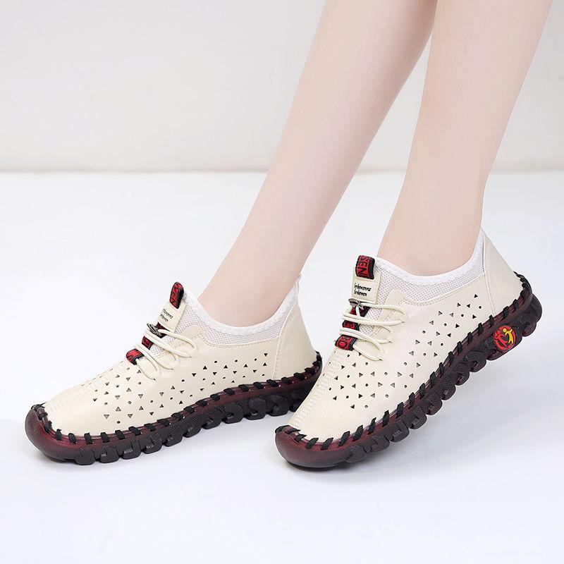 Zapatos sin cordones con suela blanda de cuero con orificio hueco