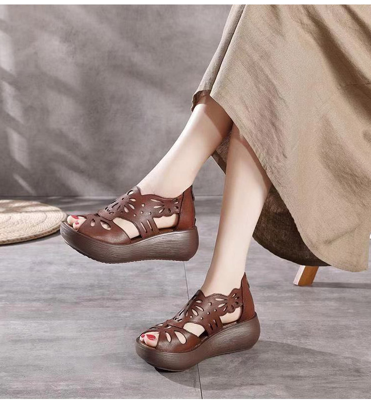 2023 sandalias de cuero de fondo grueso hechas a mano para mujeres