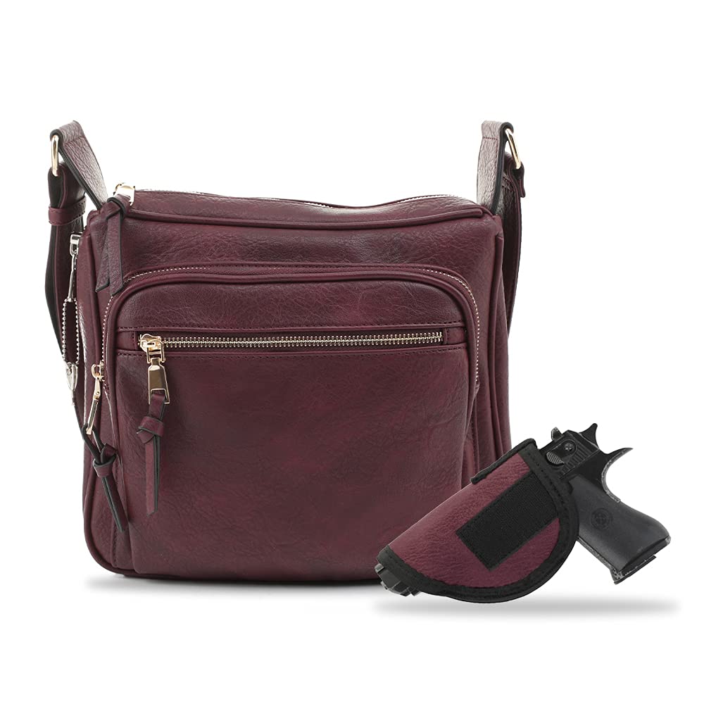 Concealed Crossbody RFID Blocking Lock Firearm Removable Holster-Wine
