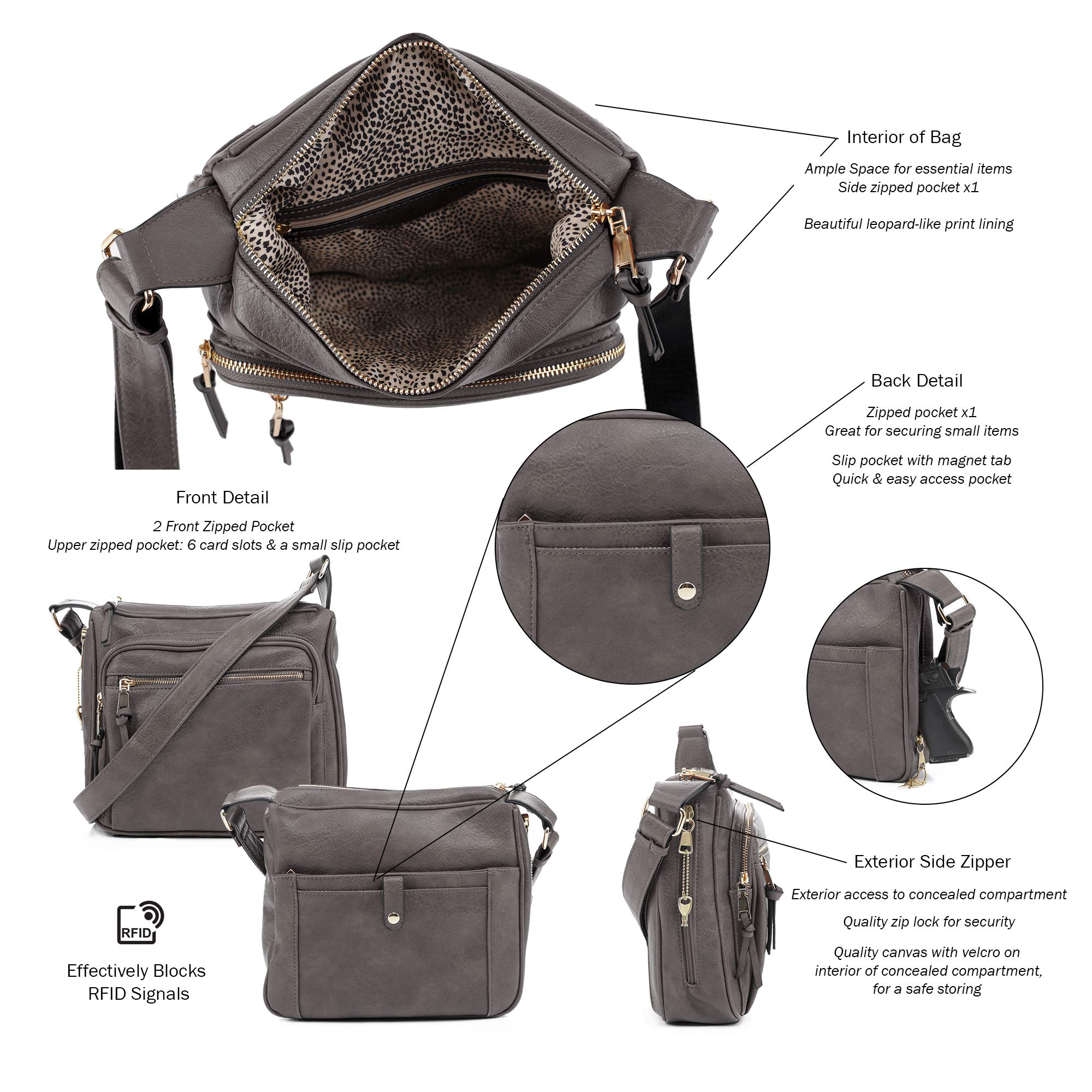 Concealed Crossbody RFID Blocking Lock Firearm Removable Holster-Grey