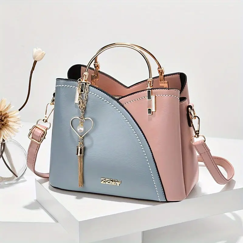 【🎉🎉Rebajas de fin de semana por tiempo limitado】Bolso De Mano De Bloque De Color, Bolso Cruzado Con Decoración De Borlas De Moda, Bolso De Anillo Superior Para Mujeres (9.1 * 7.5 * 4.5) Pulgadas