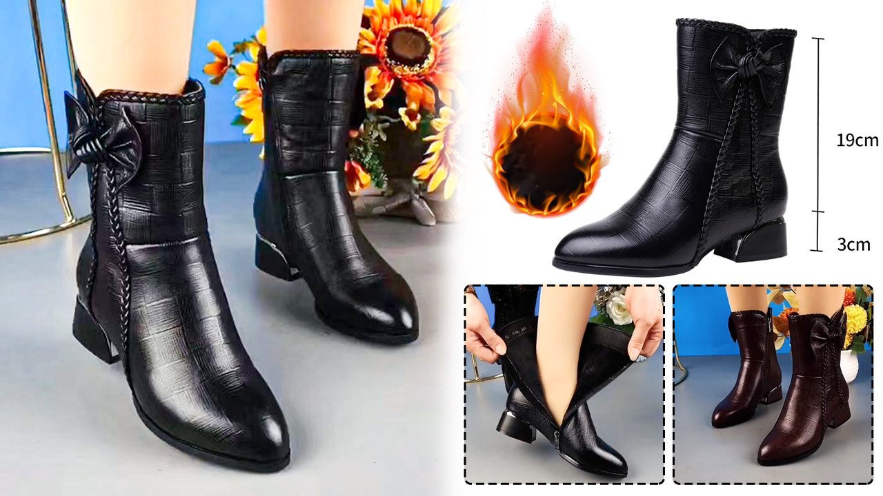 Botas de vellón de tacón medio para mujer