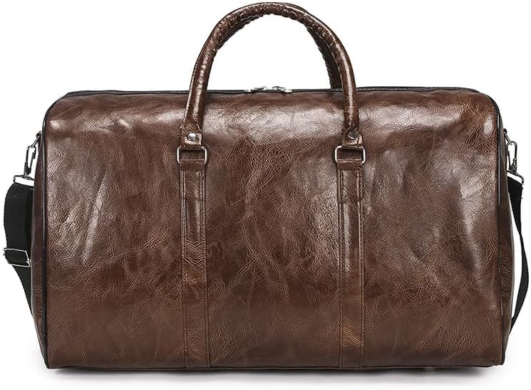 Large Travel Duffel Bags for Men Overnight Weekend Bag for Sports Gym Yoga Waterproof PU Leather Carry-on Holdall Gym bag (Brown)