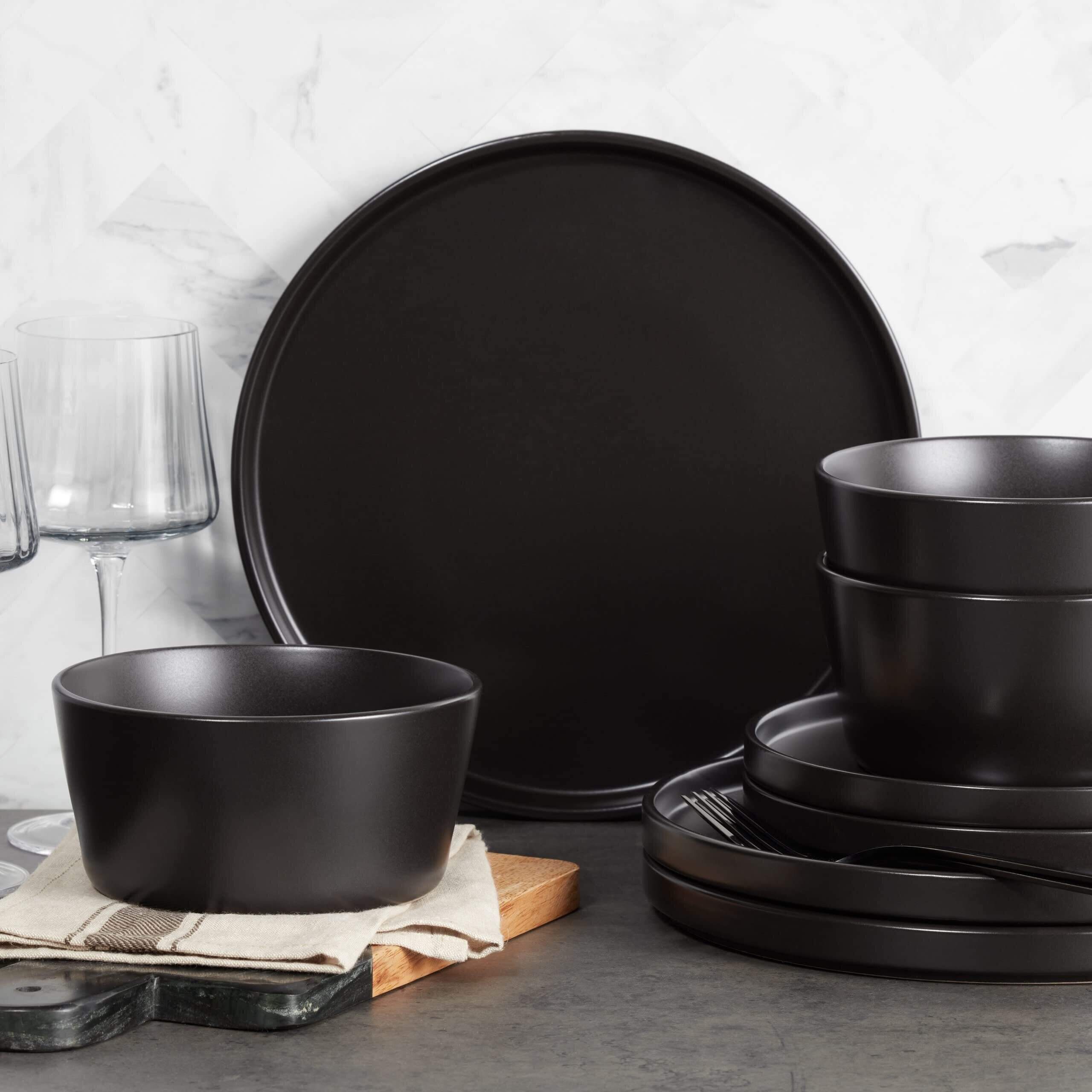 Dinnerware Set, Service For 8, Black Matte, 32 Piece