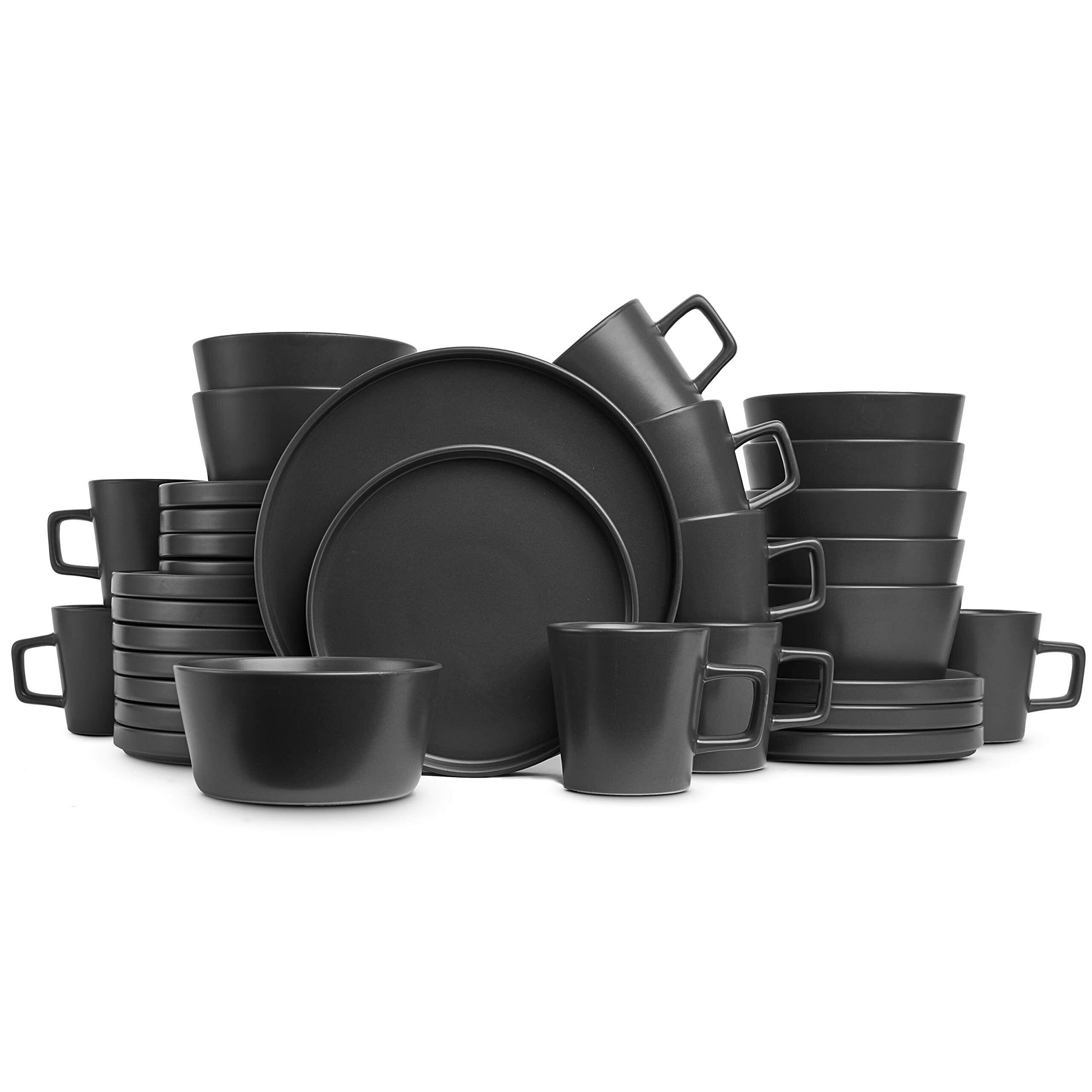 Dinnerware Set, Service For 8, Black Matte, 32 Piece