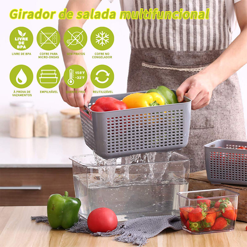 Conjunto De Recipientes De Limpeza Para Armazenamento De Vegetais (3 Peças)