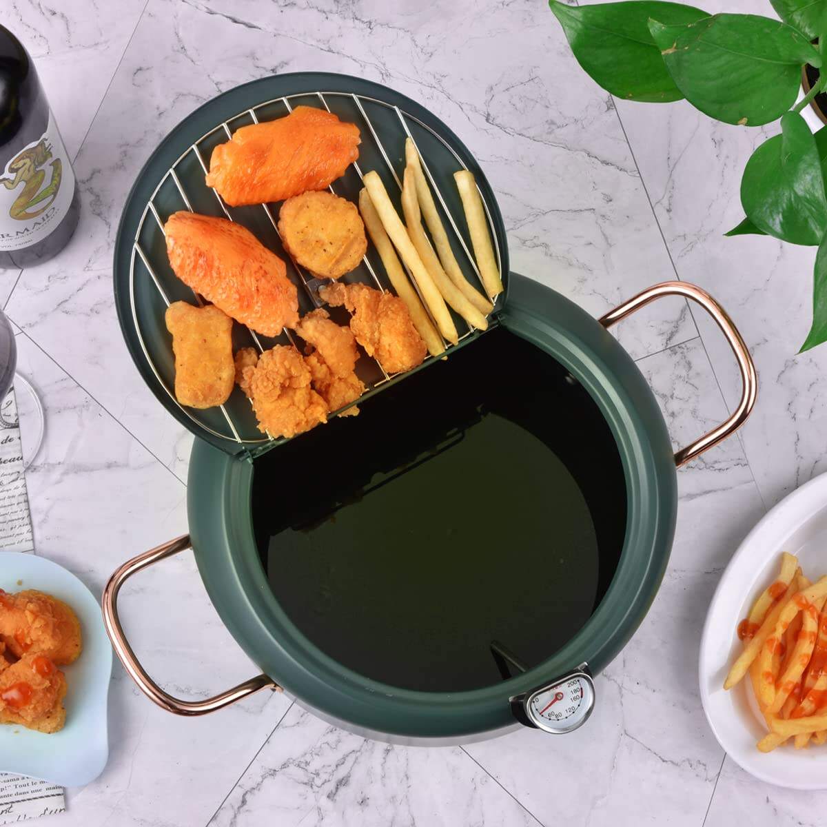 304 Frigideira De Aço InoxidÁvel, fritadeira com proteção contra respingos, controle de termômetro e tampa