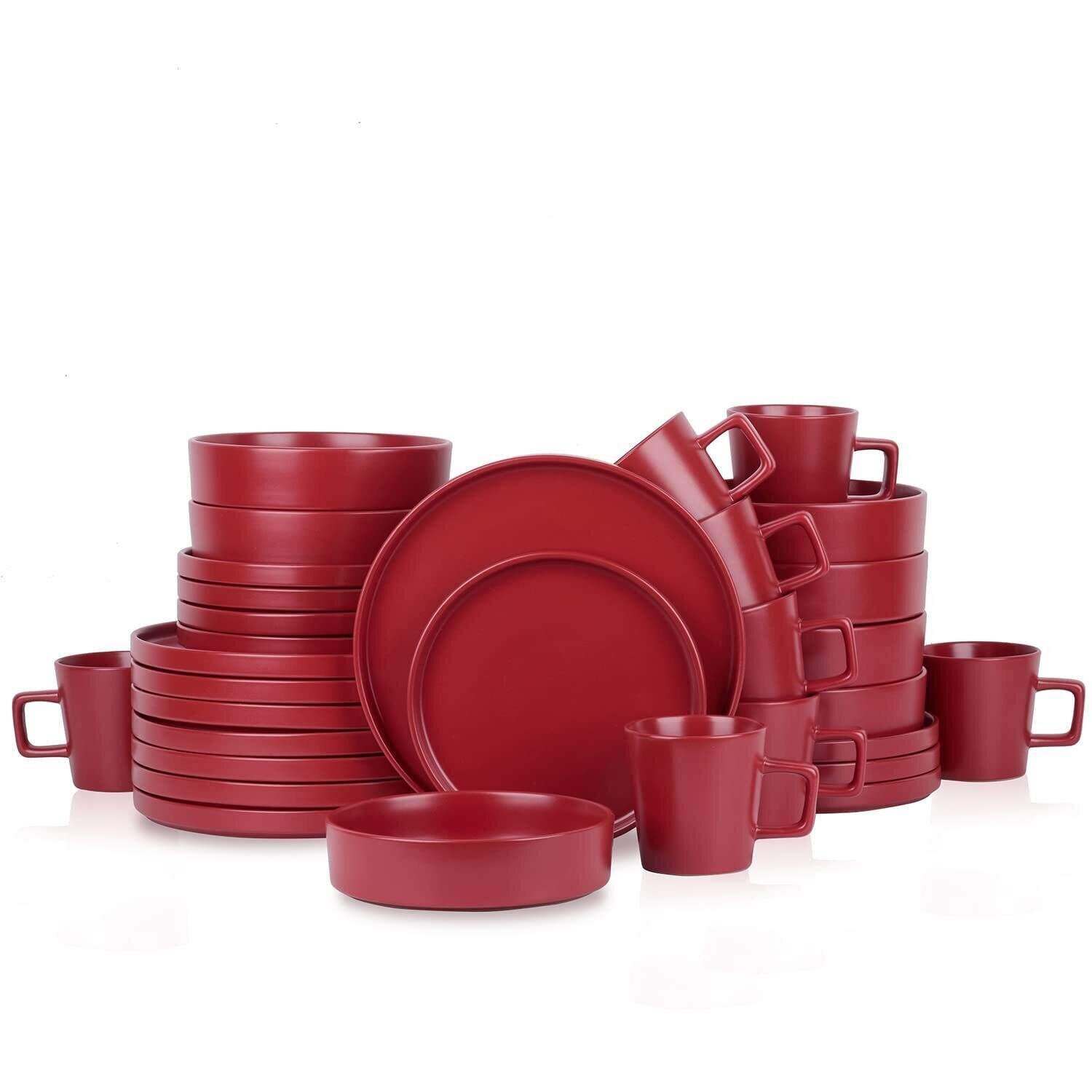 Dinnerware Set, Service For 8, Black Matte, 32 Piece