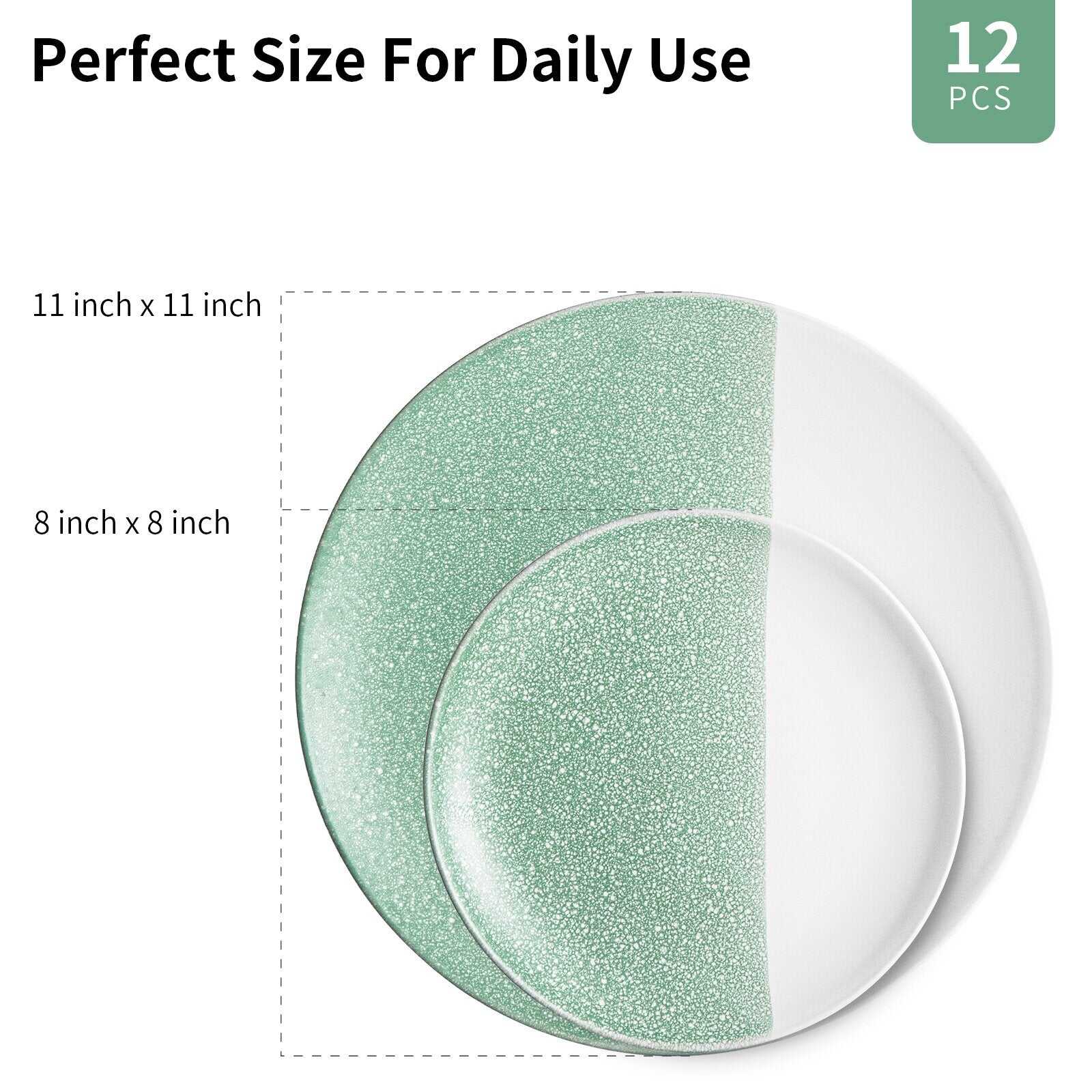 12-Piece Dinner Plates Set, Large Size Luncheon Plate Set Modern Porcelain Serving Plate