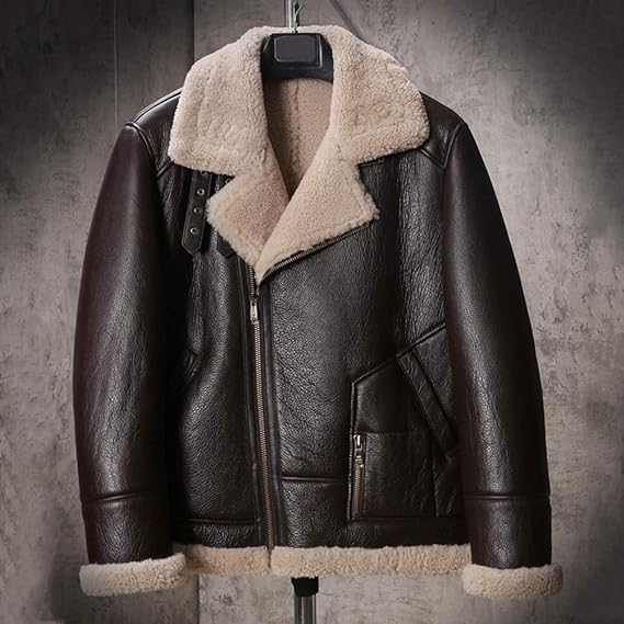 New Shearling Coat Mens B3 Bomber Jacket