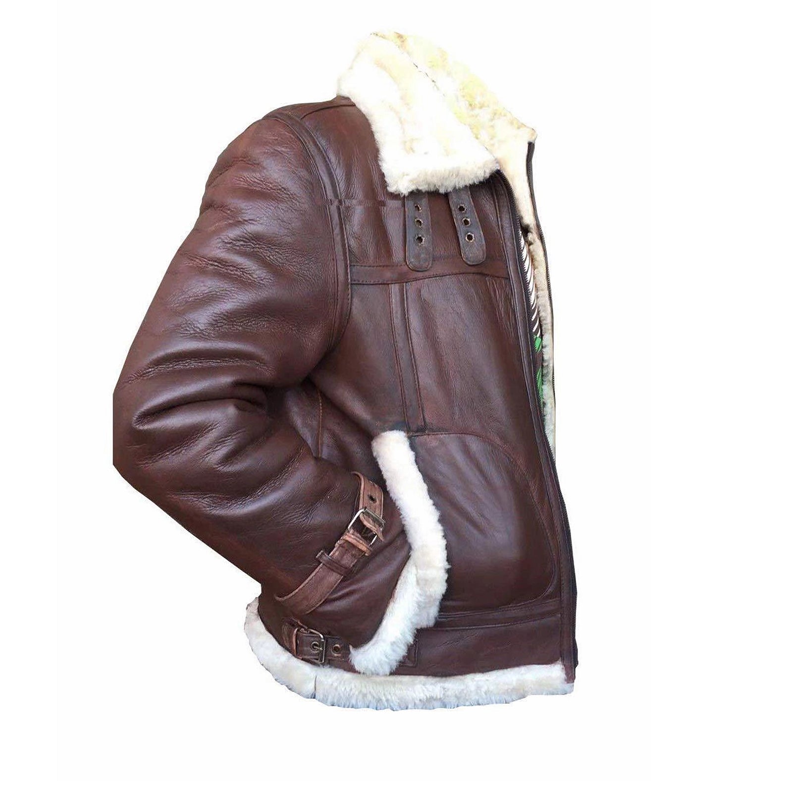 Handmade Mens Flying Shearling Leather Jacket with Fur