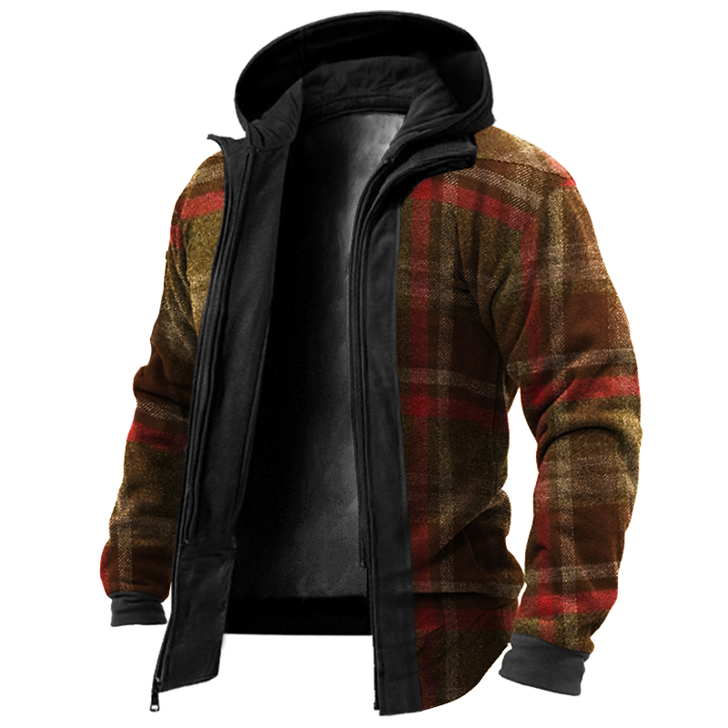 Checkered Checkerboard Retro Men's Outdoor Warm Fleece Tactics Jacket