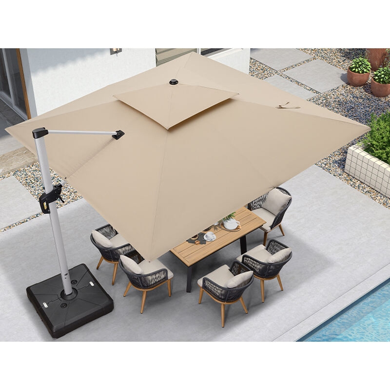 Guarda-sol de luxo quadrado duplo suspenso com luz solar LED