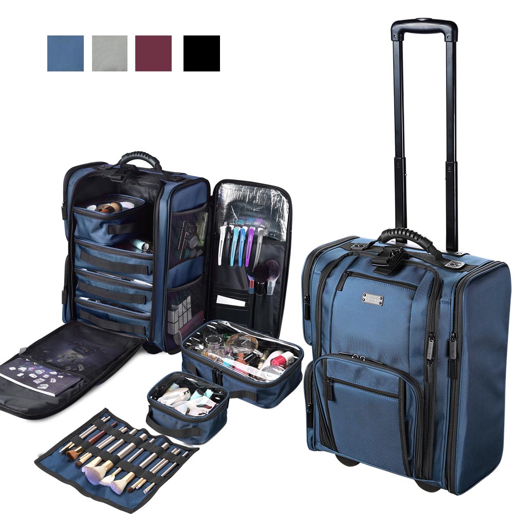 Byootique Rolling Makeup Case w/ 6 Makeup Organized Bags