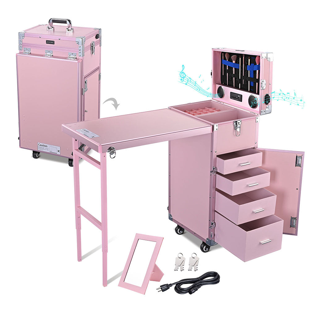 Byootique Nail Table Makeup Station Speaker Drawers Mirror