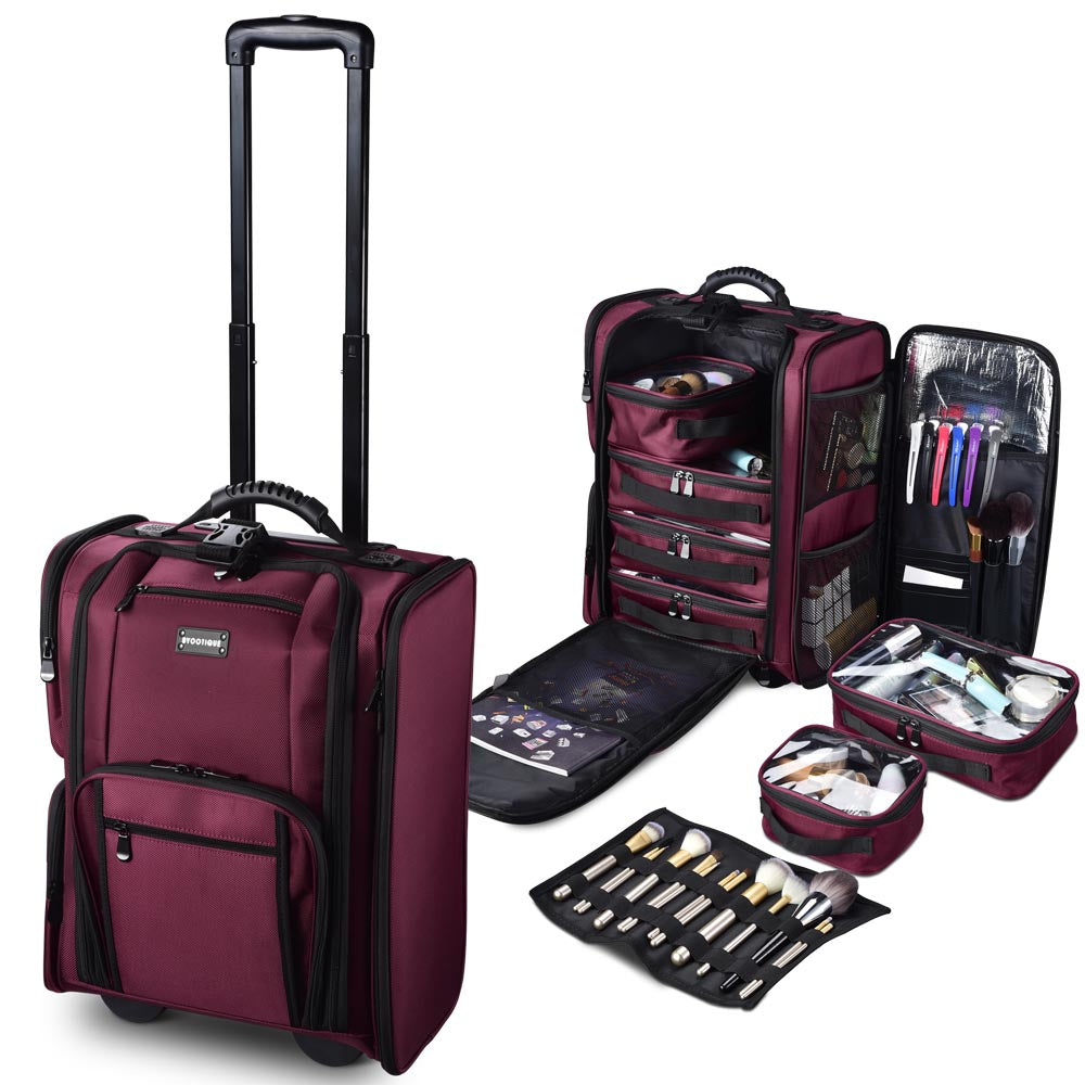 Byootique Rolling Makeup Case w/ 6 Makeup Organized Bags