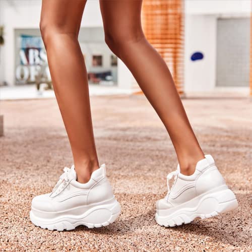 READYSALTED Platform Sneakers for Women Fashion Chunky Sneakers Casual Lace Up Walking Sneakers