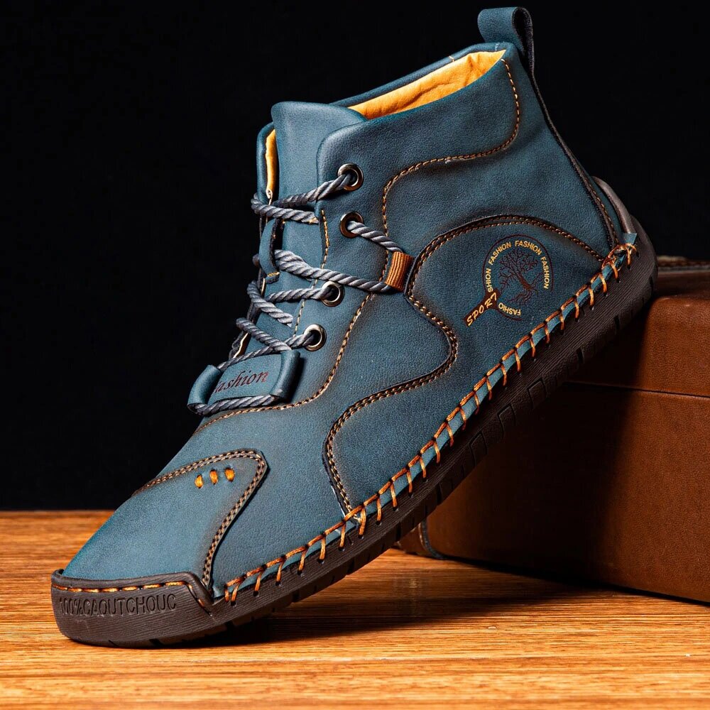 Botines suaves cosidos a mano de cuero de microfibra vintage para hombres