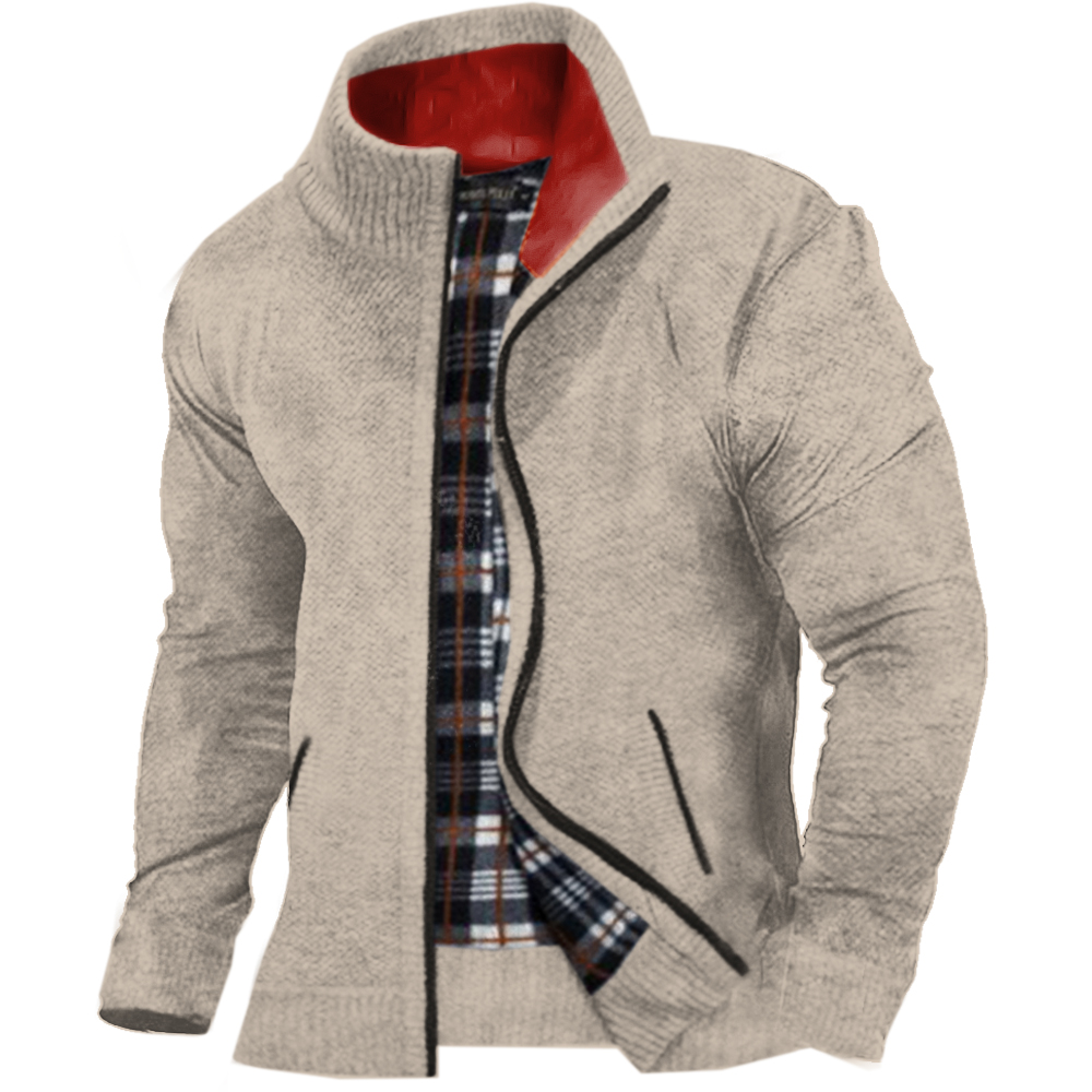 Men's Warm Loose Stand Collar Zip Knit Sweater