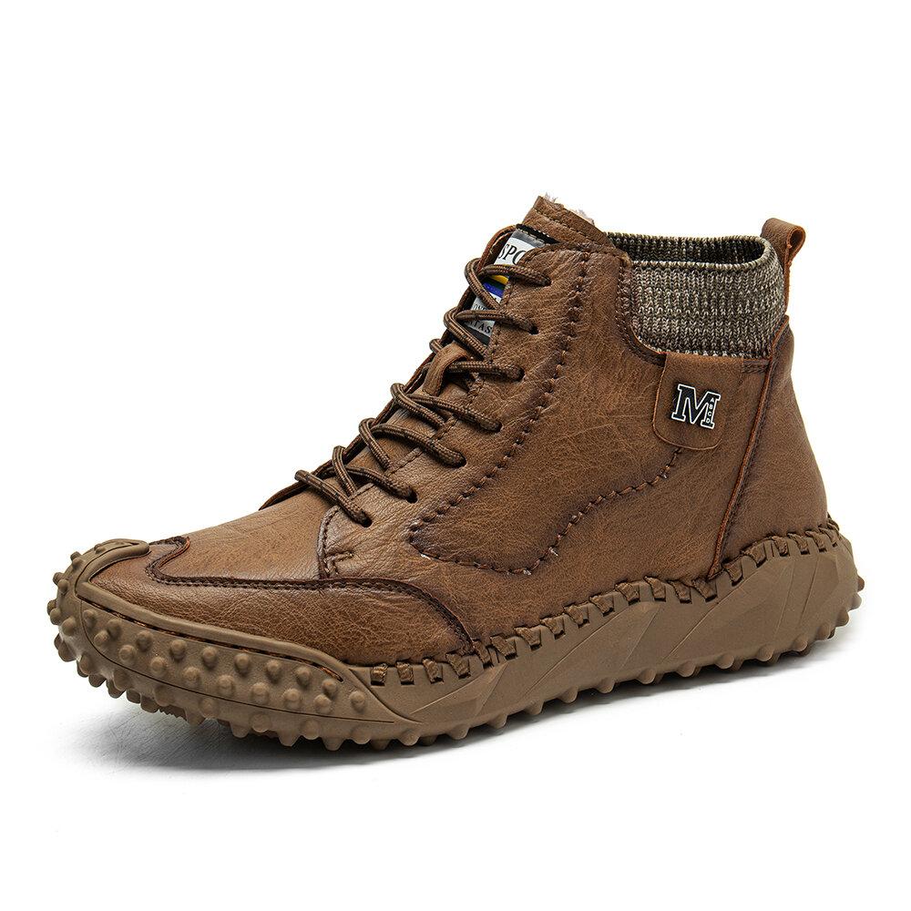 Botines casuales antideslizantes de cuero de microfibra retro para hombre