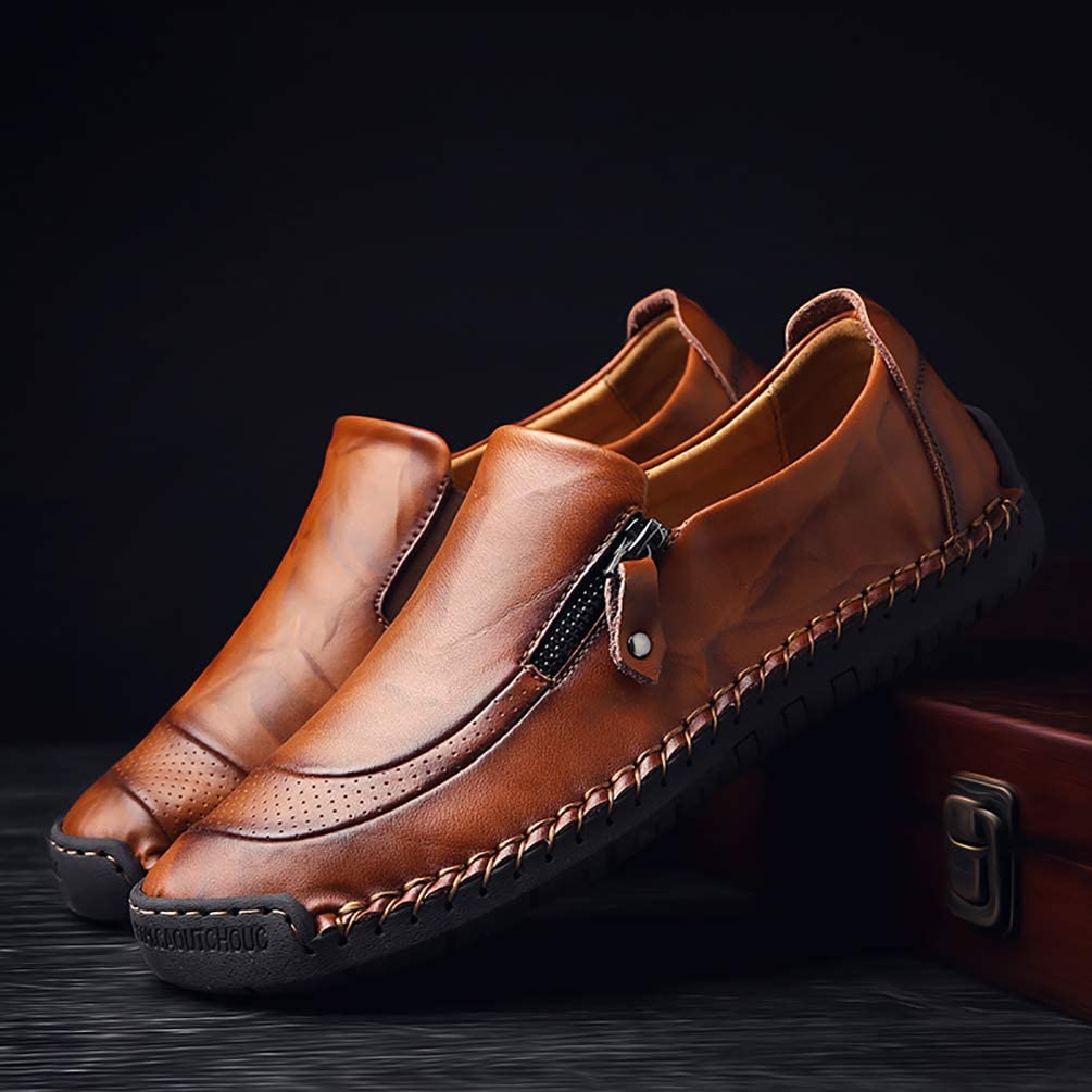🔥Venta caliente🎁--50% DE DESCUENTO 🎉Mocasines de cuero cómodos casuales hechos a mano con cremallera lateral para hombre