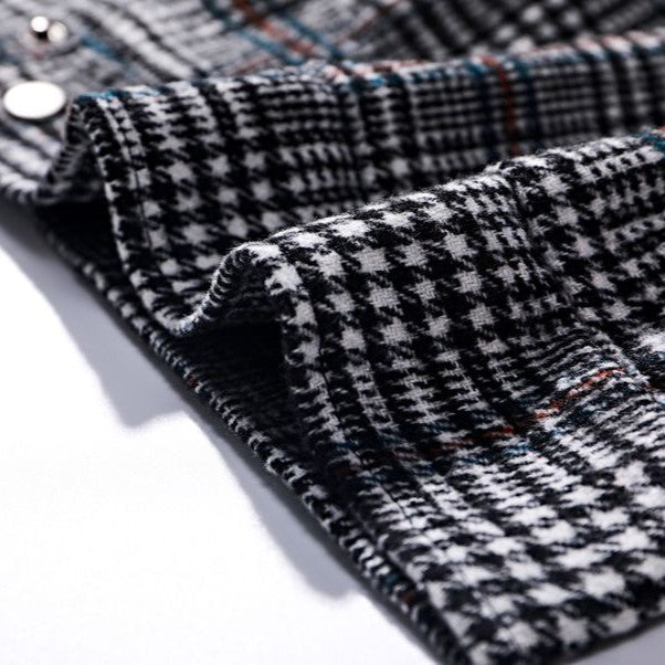 Men's Houndstooth Checker Shirt Jacket With Chest Pocket
