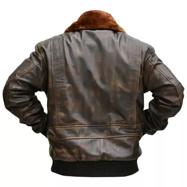 Mens Aviator Bomber Flight Jacket Distressed Brown Leather Jacket