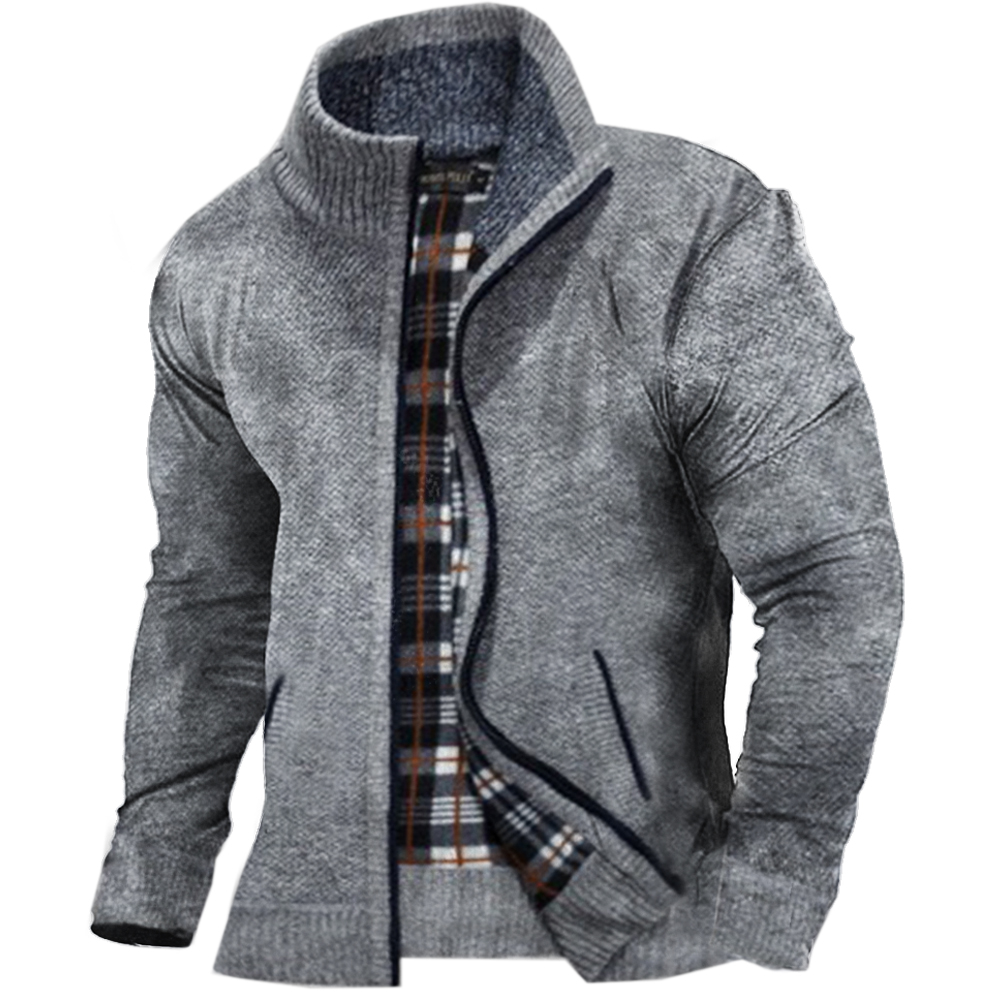 Men's Warm Loose Stand Collar Zip Knit Sweater