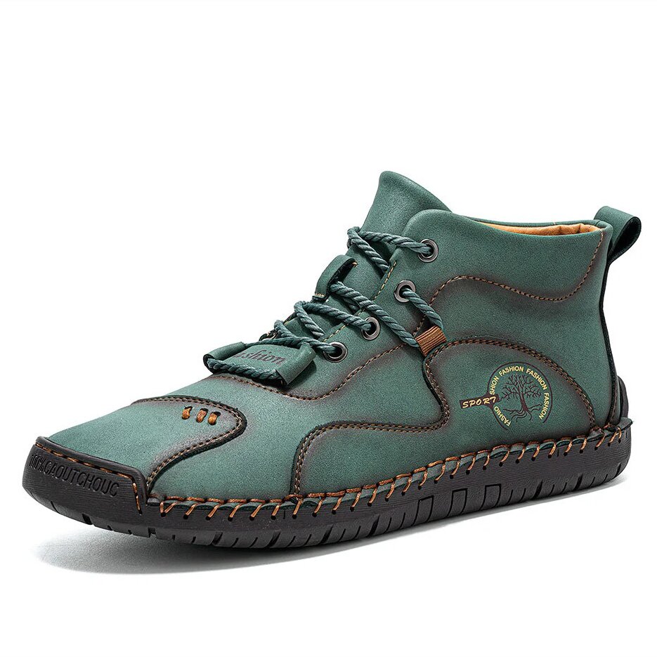 Botines suaves cosidos a mano de cuero de microfibra vintage para hombres