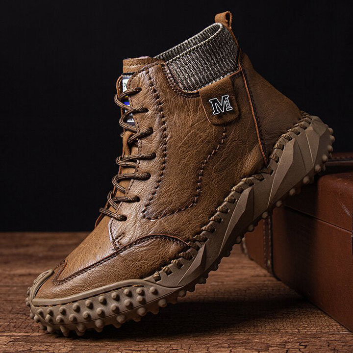 Botines casuales antideslizantes de cuero de microfibra retro para hombre
