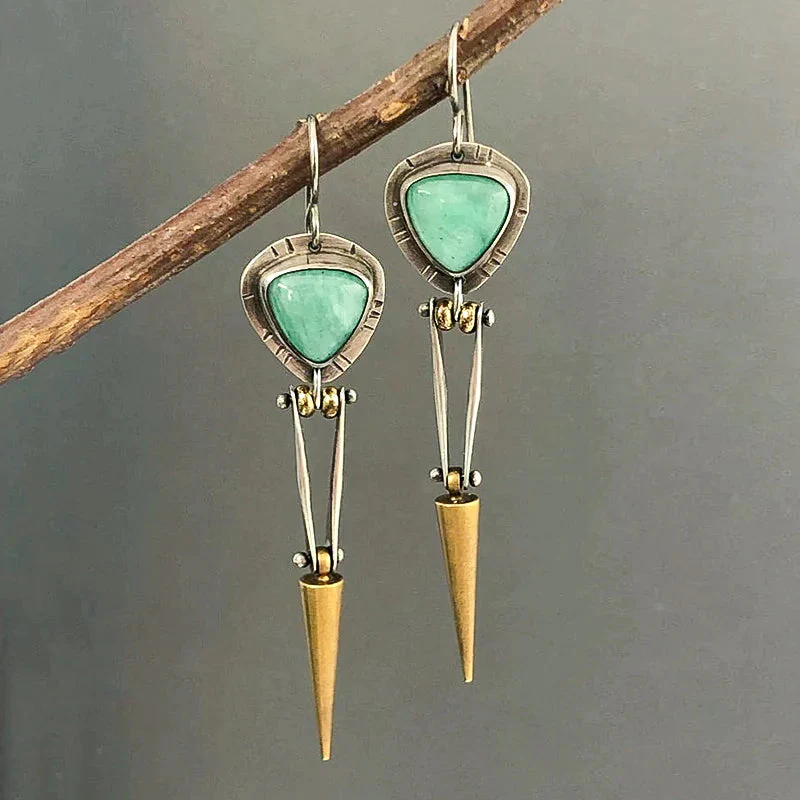 Pendientes Boho Étnicos de Piedra de Resina Verde