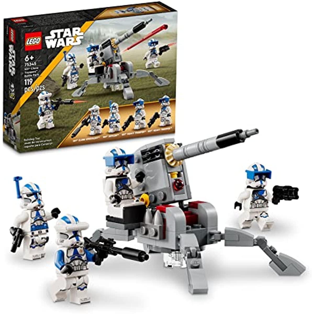 LEGO Star Wars 501st Clone Troopers Battle Pack 75345. Buildable Toy Set with AV-7 Anti Vehicle Cannon and Spring Loaded Shooter Plus 4 Characters