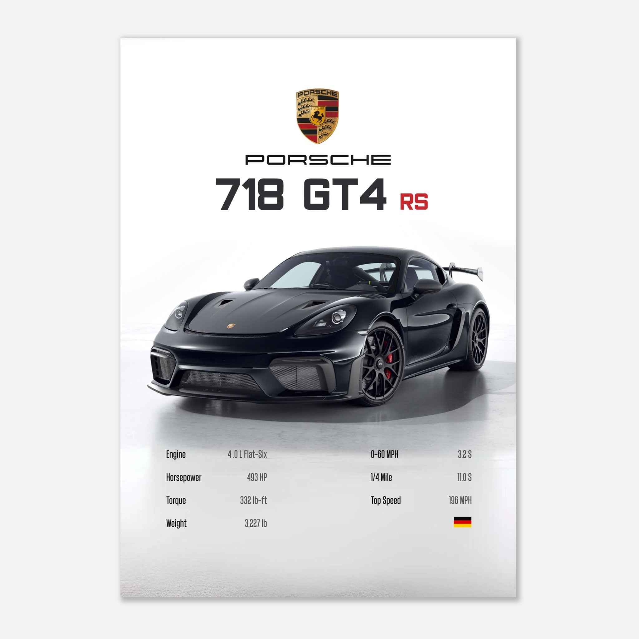 Porsche 718 GT4 RS Stats Poster Black