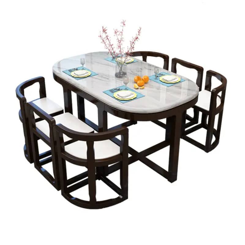 Marble solid wood dining table for 6 people