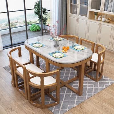 Marble solid wood dining table for 6 people