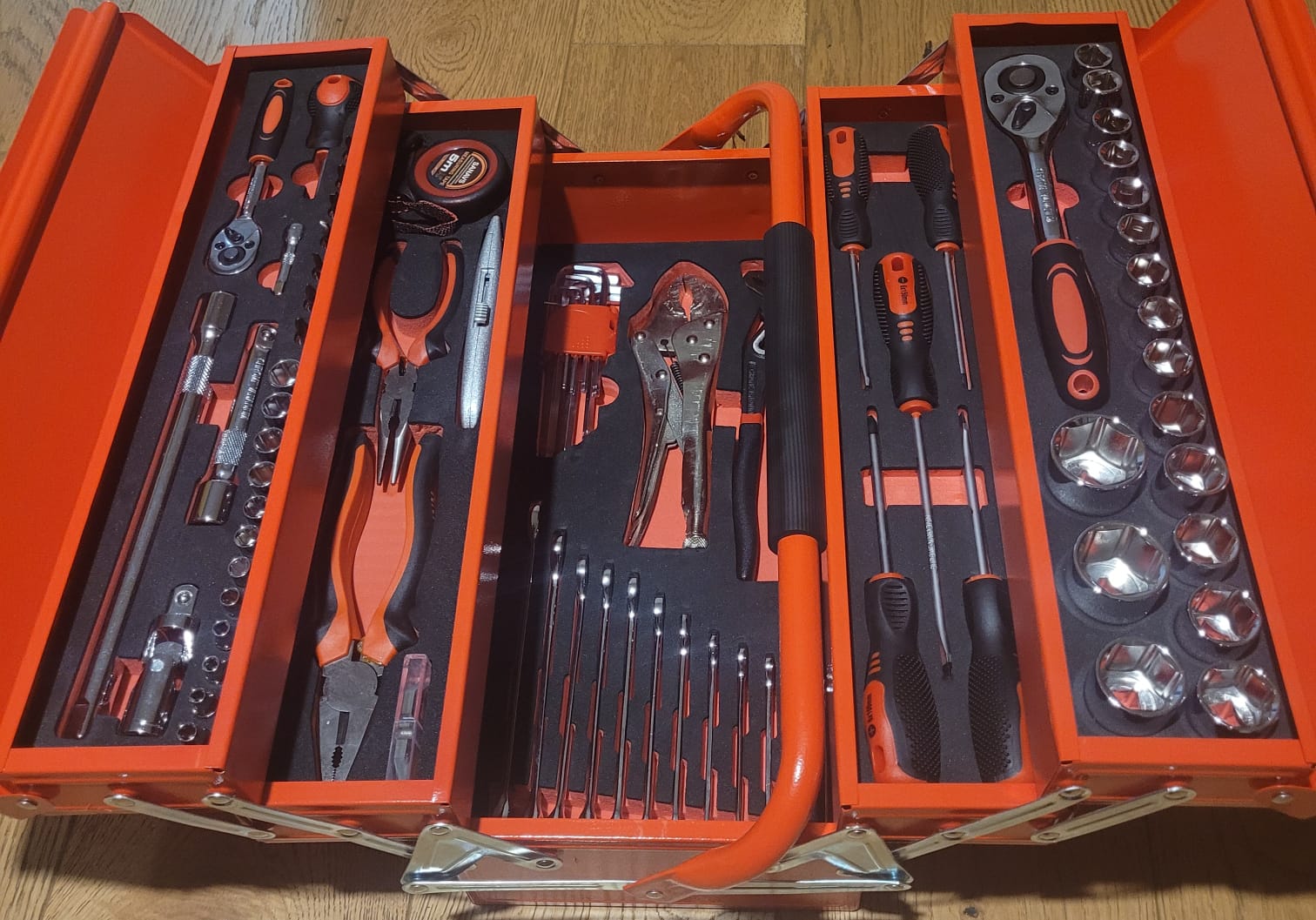 Juego de caja de herramientas voladiza de 90 piezas y 5 niveles lleno de herramientas