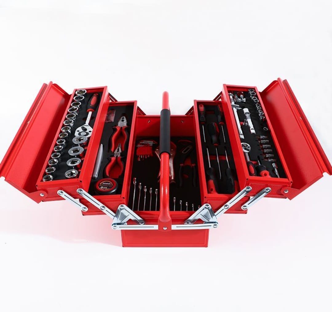 Juego de caja de herramientas voladiza de 90 piezas y 5 niveles lleno de herramientas