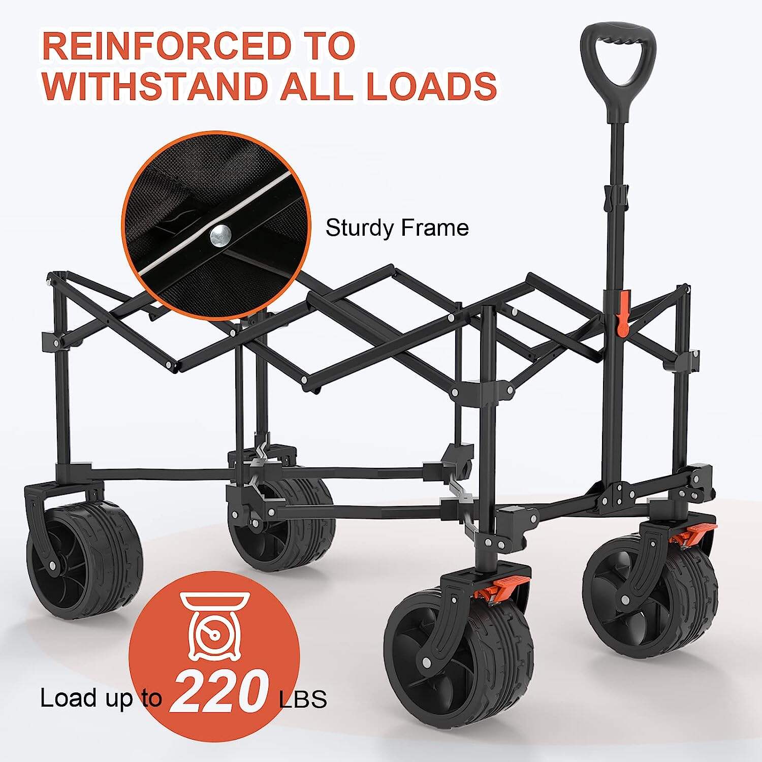 .Navatiee Collapsible Folding Wagon, Beach Wagon Cart Heavy Duty Folda