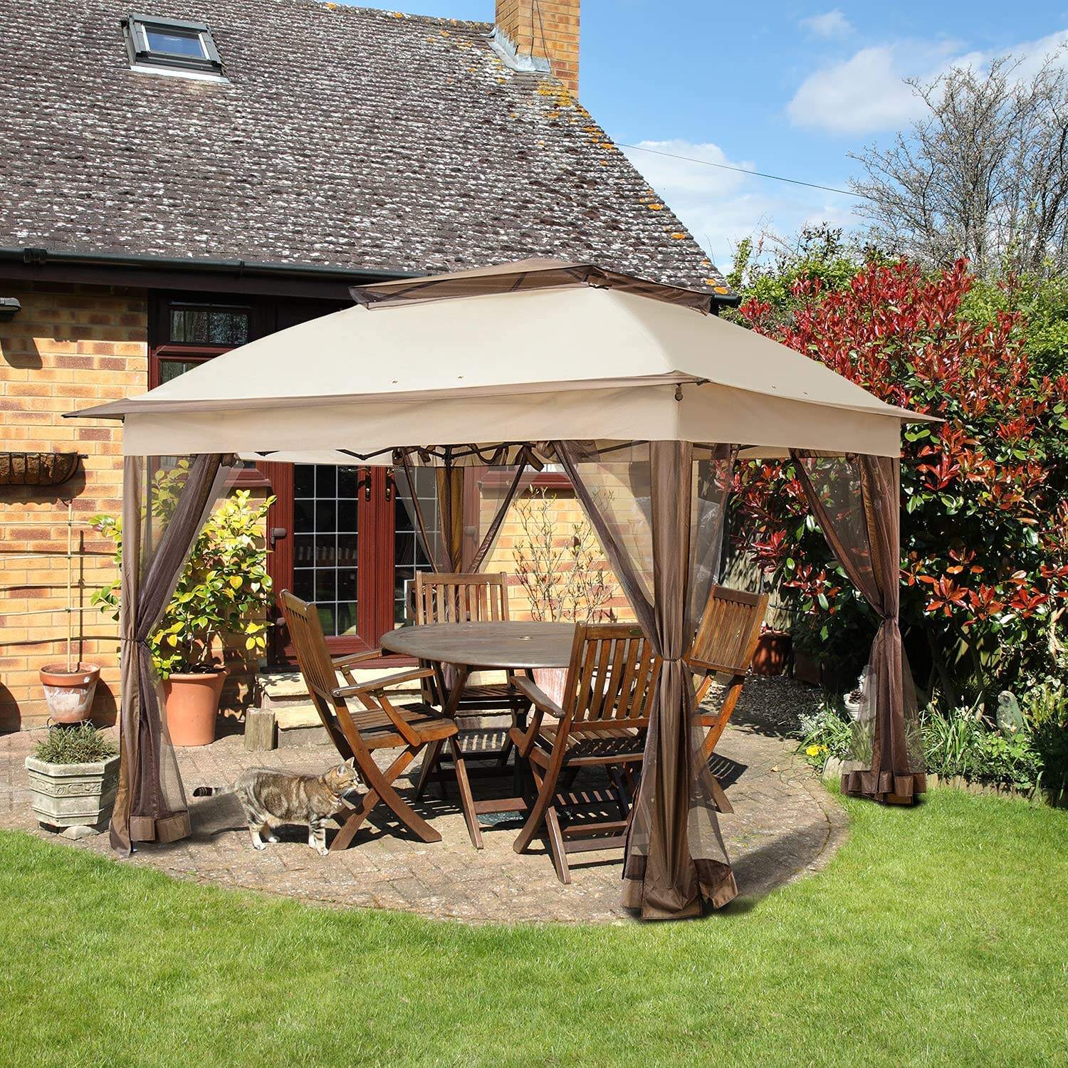 11x11 Pop-Up Instant Gazebo Tent with Mosquito Netting Outdoor Canopy