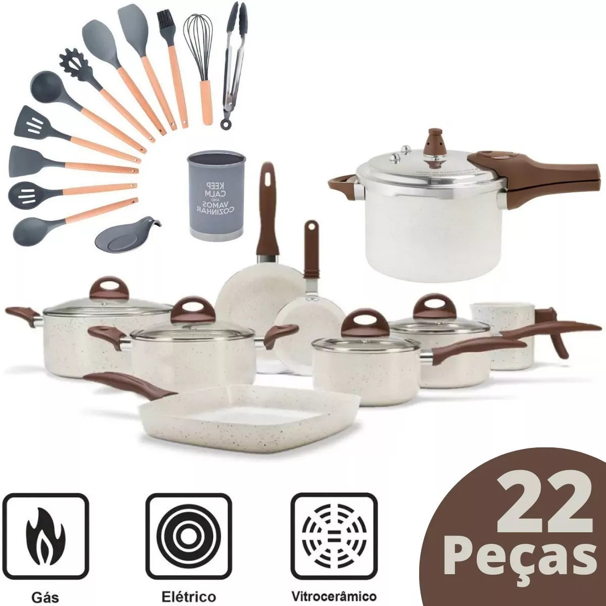 (Compre 5 Leve 22) Conjunto de 22 Panelas Brinox Ceramic Premium Smart