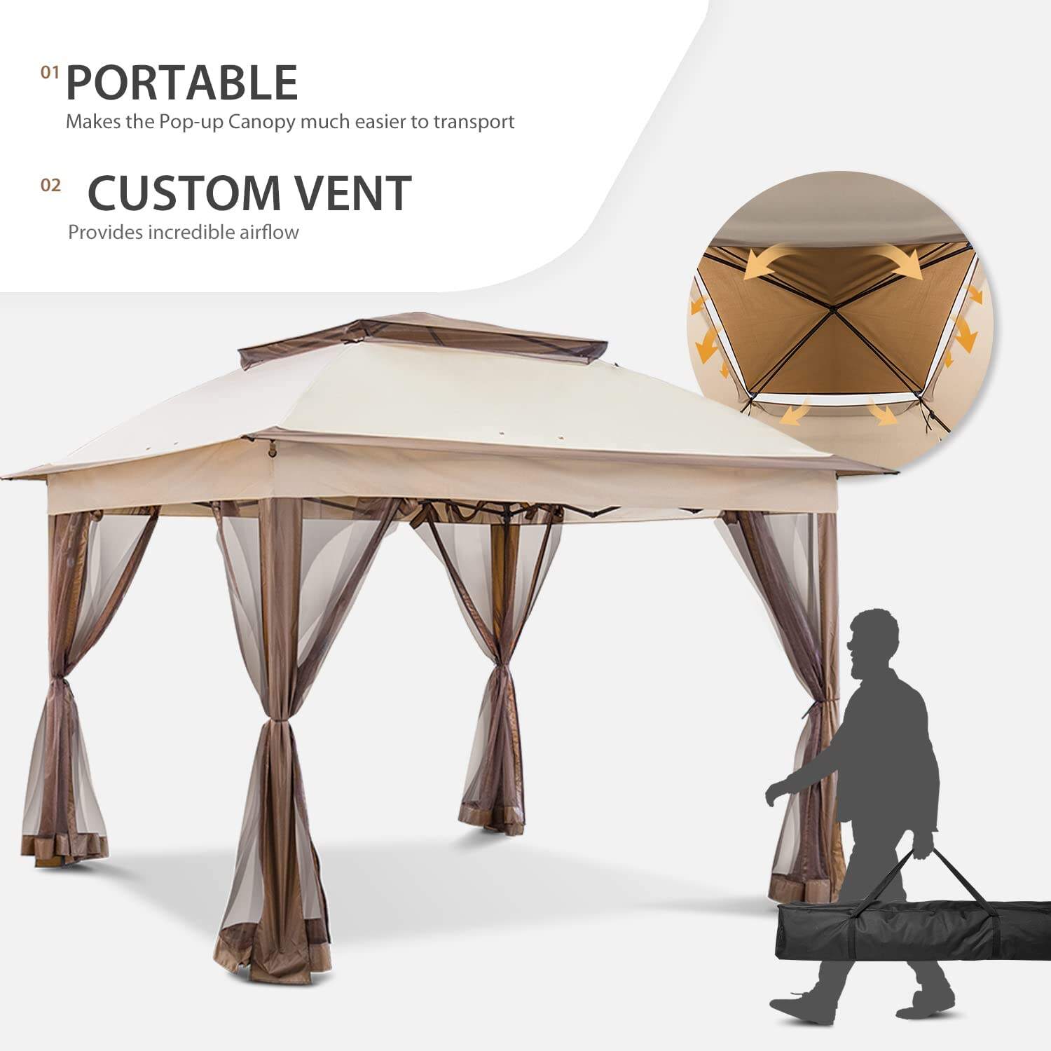 11x11 Pop-Up Instant Gazebo Tent with Mosquito Netting Outdoor Canopy
