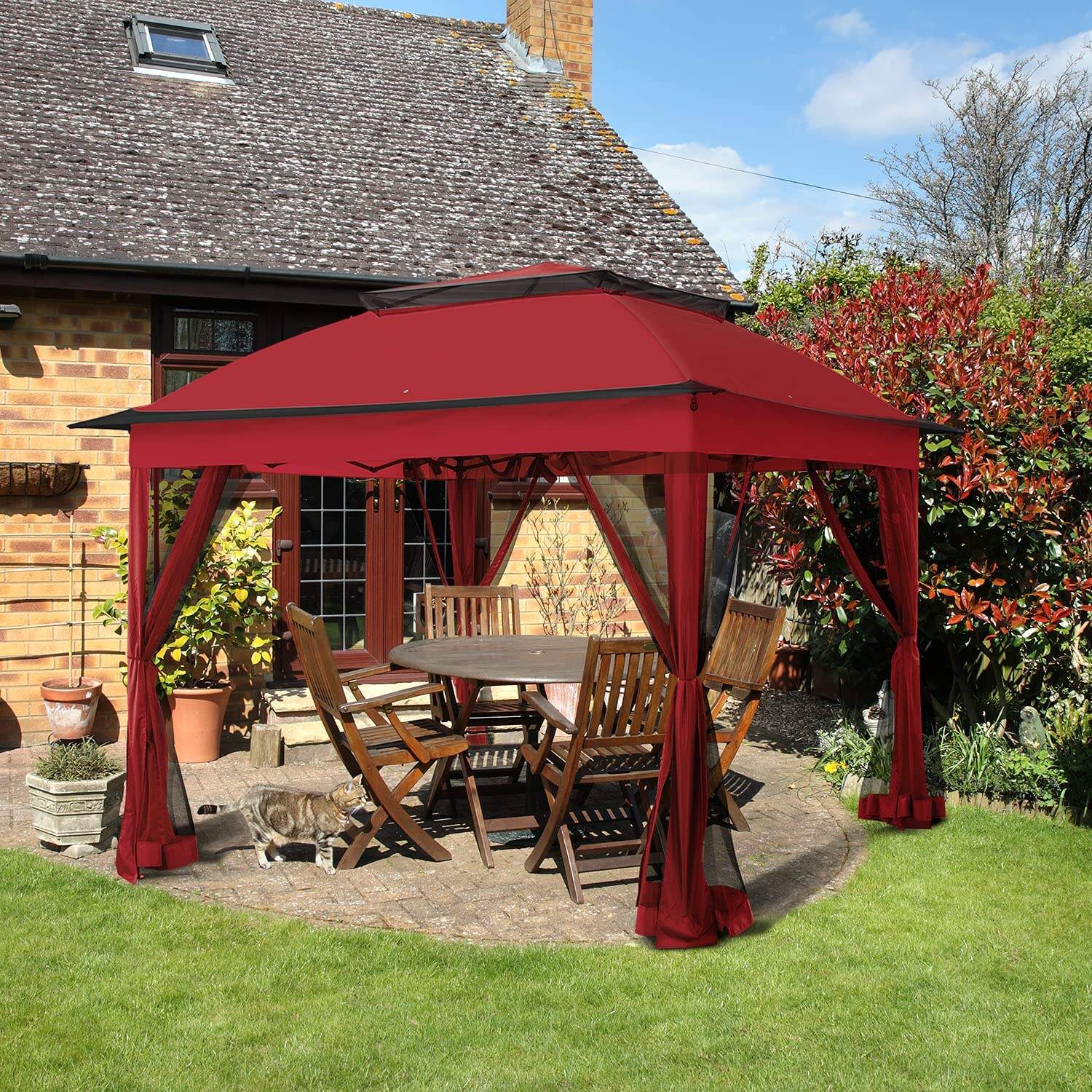 11x11 Pop-Up Instant Gazebo Tent with Mosquito Netting Outdoor Canopy