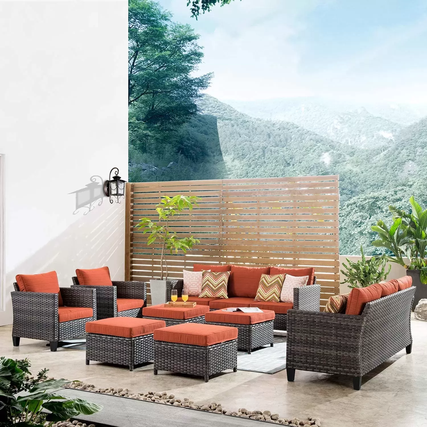 Patio Furniture 8 PCS Hight Back Outdoor Furniture Sets Modern Wicker