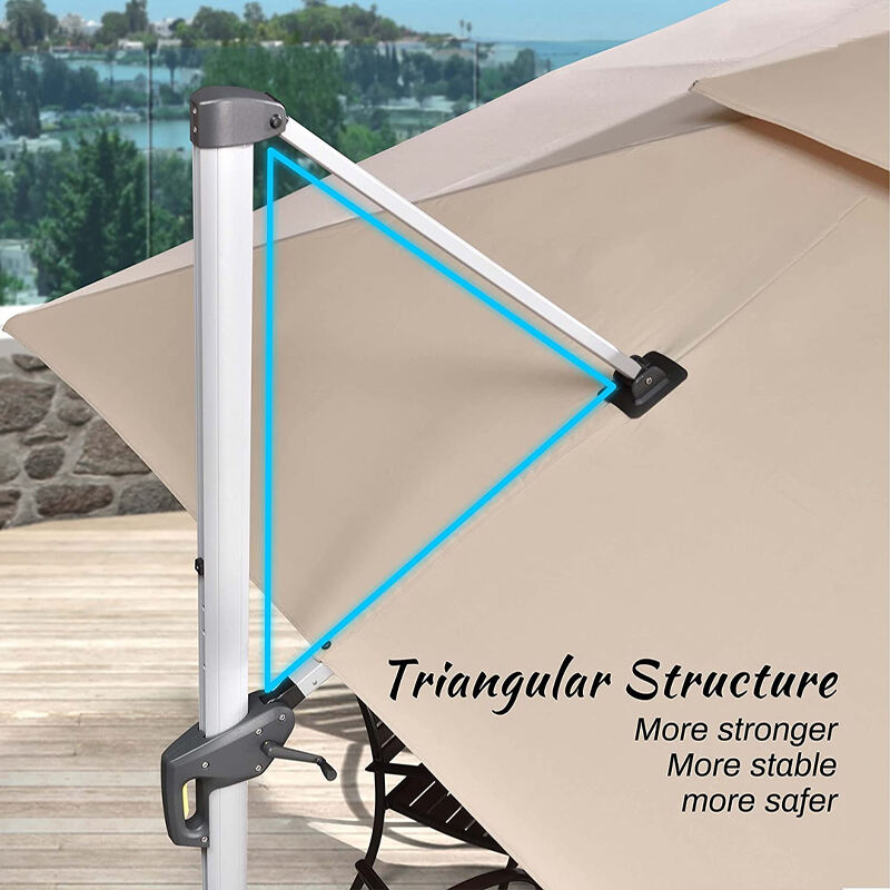 Guarda-sol de luxo quadrado duplo suspenso com luz solar LED