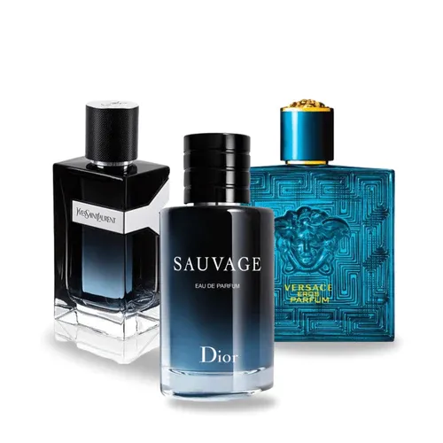3 perfumes Dior SAUVAGE, Yves Saint Laurent Y MEN y Versace EROS 100ml
