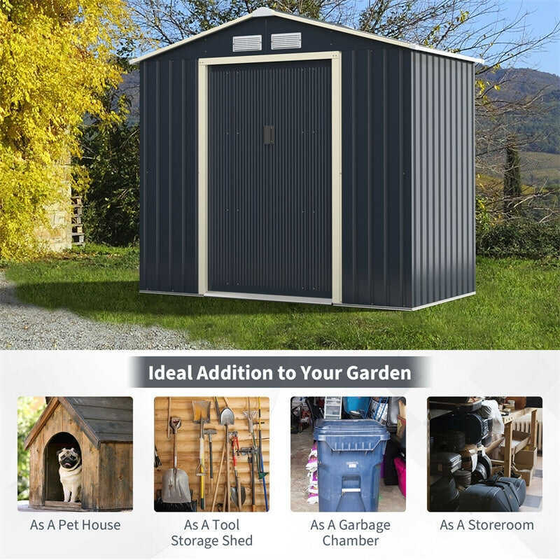 7’ x 4’ Outdoor Metal Storage Shed Backyard Garden Tool Storage Ca