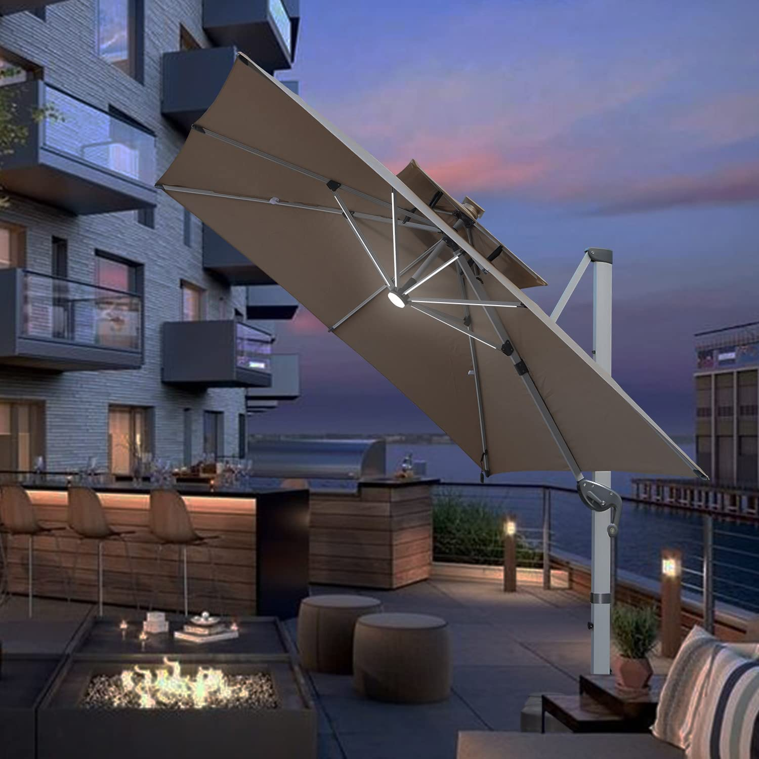 Guarda-chuva LED movido a energia solar para pátio