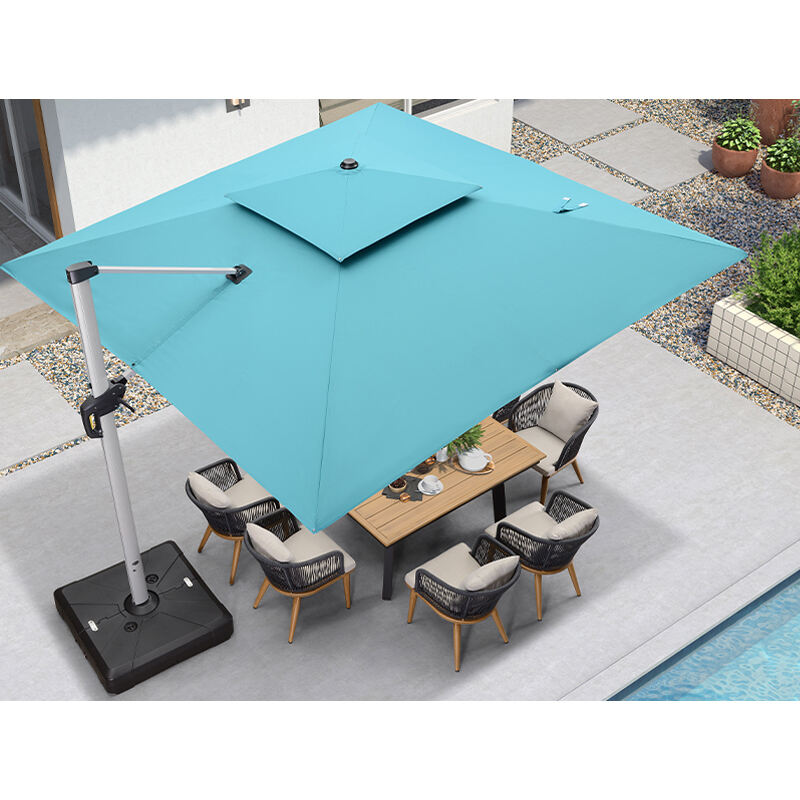 Guarda-sol de luxo quadrado duplo suspenso com luz solar LED